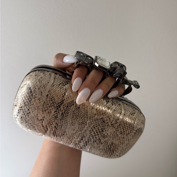 RED Saks Fifth Avenue Elegant Snakeskin Clutch with Silver Accents - Picture 3 of 12